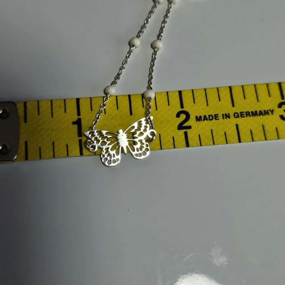 Vintage Dyadema Sterling Silver Butterfly Bracelet White Bead 6.5-7.5